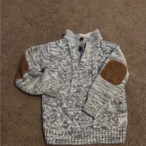 Boy’s Gray Cable Knit Sweater with Elbow Patches